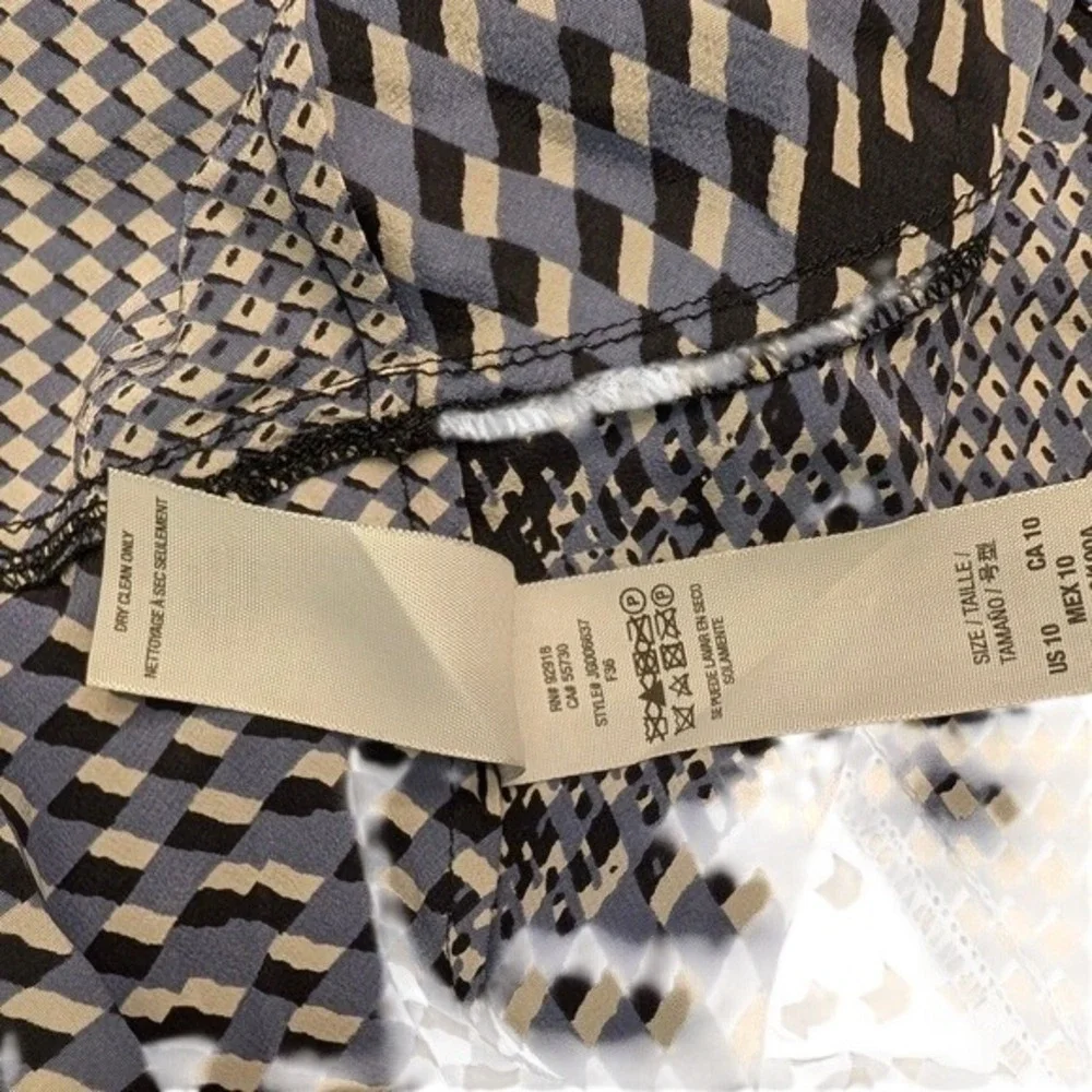 Juicy Couture Blue Geometric Abstract‎ 100% Silk Cap Sleeve Ruffle Dress 10